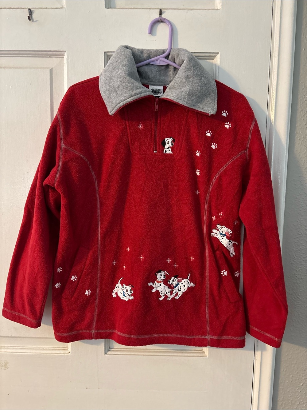 VTG Disney Catalog 101 Dalmatians Red/Gray Fleece 1/4 Zip Sweatshirt Women's M